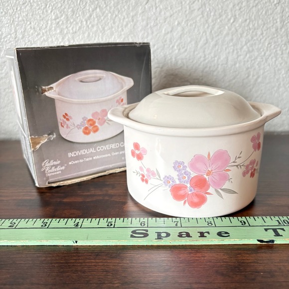 Galleria Collection Individual Covered Casserole 1985 Japan Stoneware Floral NIB - Picture 4 of 7